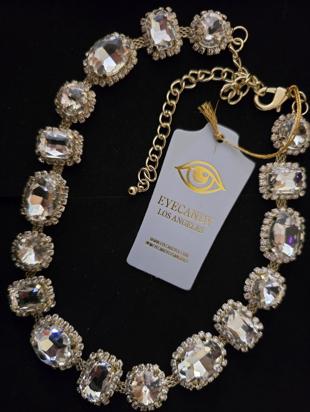 Eyecandy Gold Clear Crystal Statement Necklace